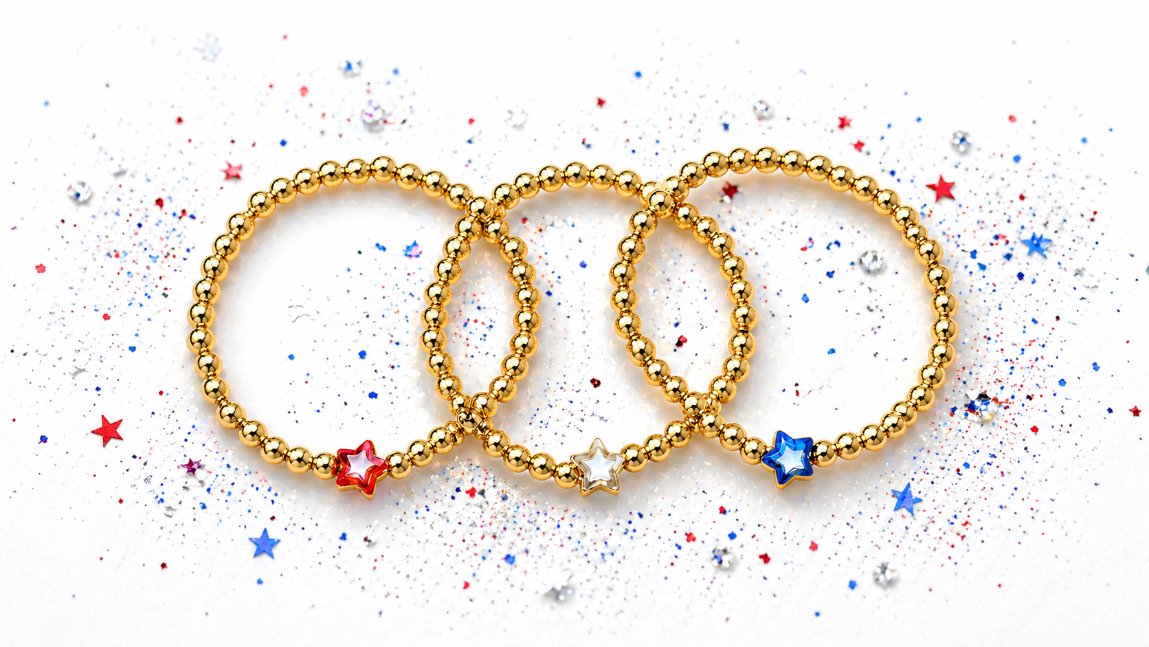 Gold Star Stretch Bracelets – Red, White & Blue Trio