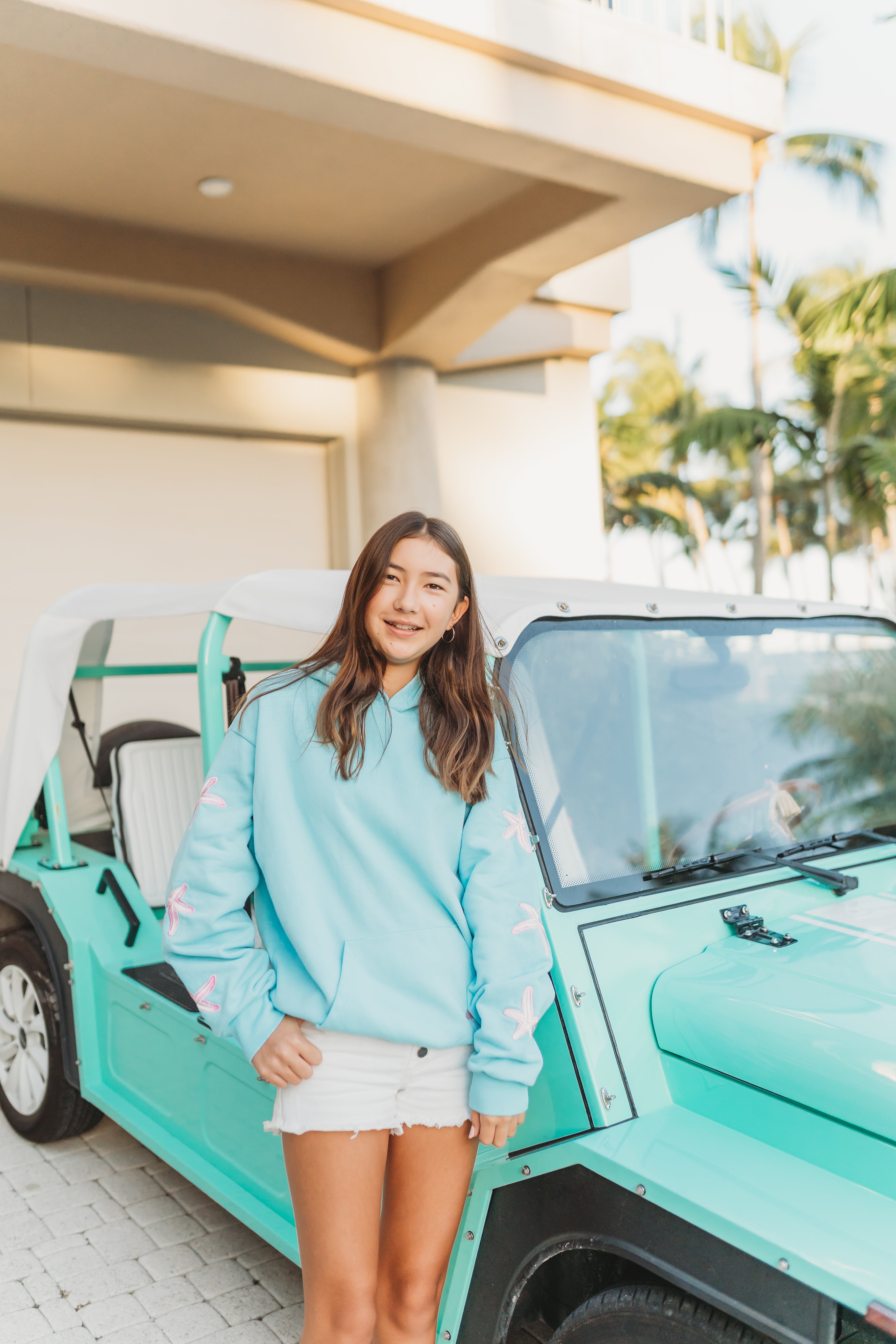 "Ridin' Waves" Embroidered Hoodie - Blue