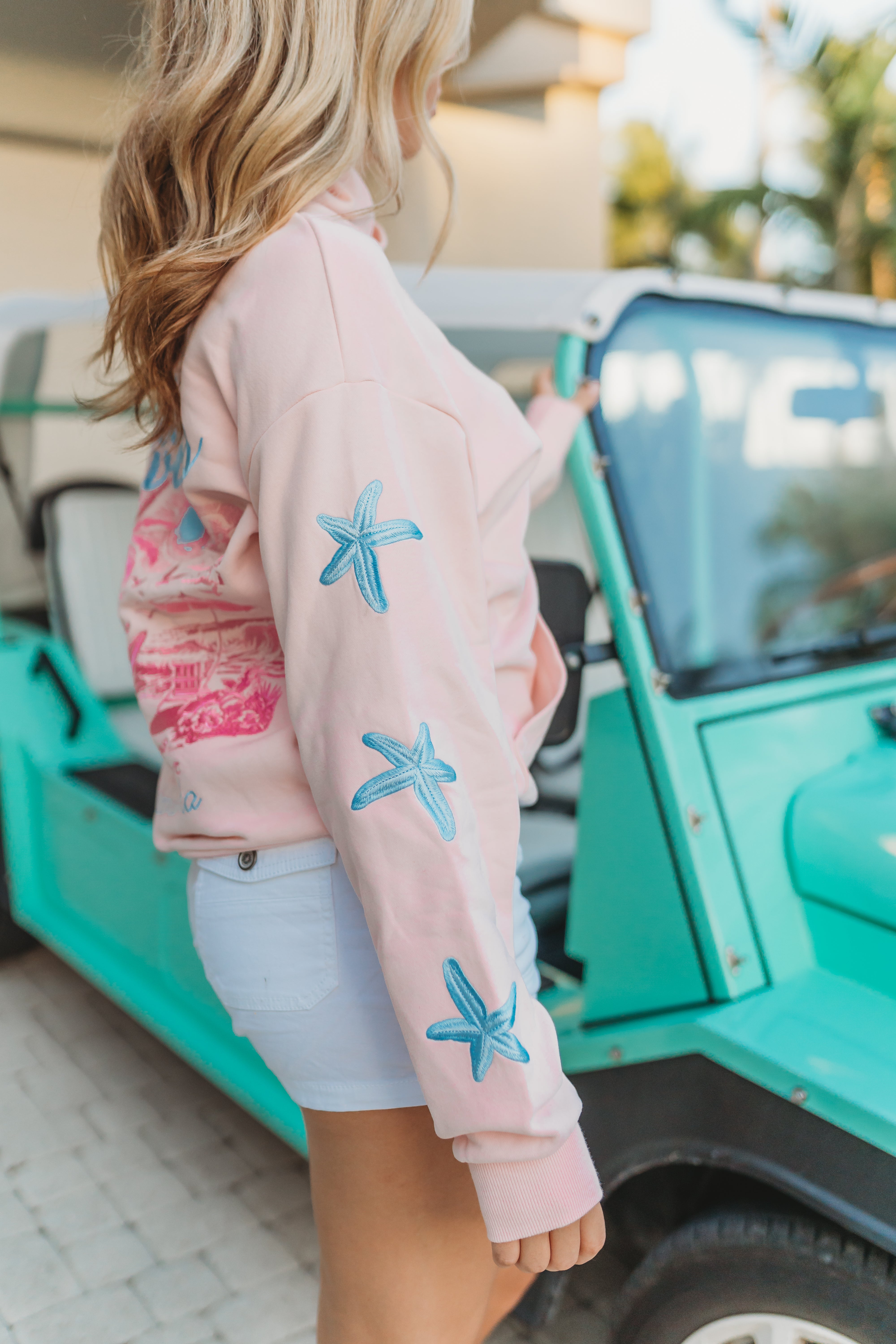 "Ridin' Waves" Embroidered Hoodie - Pink