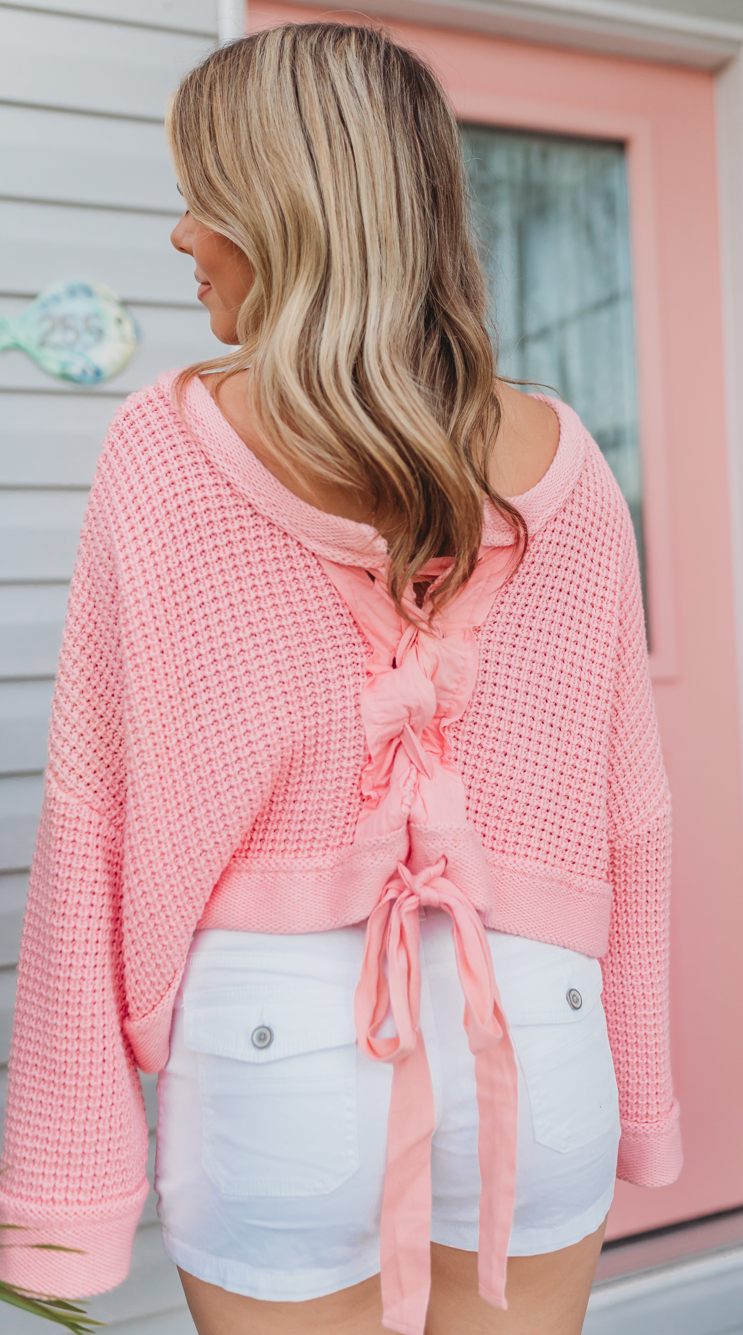 " Sweetheart Stitch" Tie Back Sweater