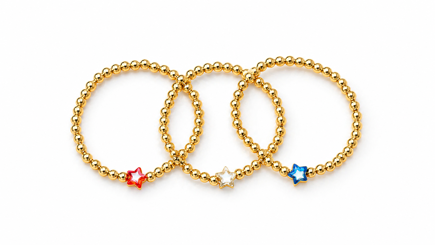 Gold Star Stretch Bracelets – Red, White & Blue Trio