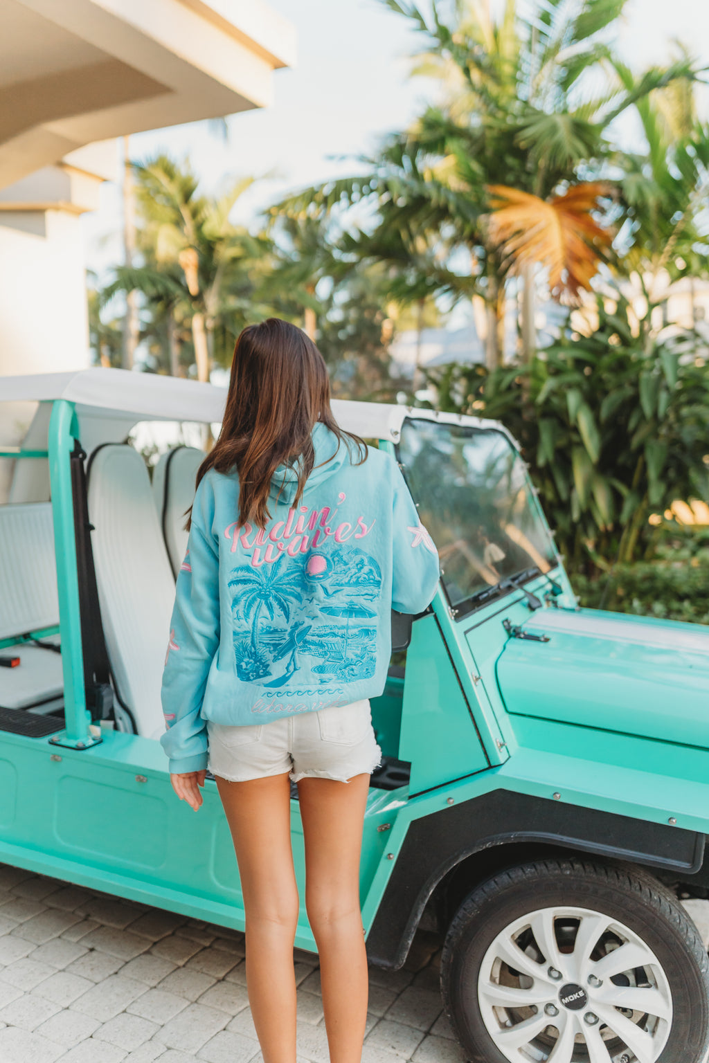 "Ridin' Waves" Embroidered Hoodie - Blue