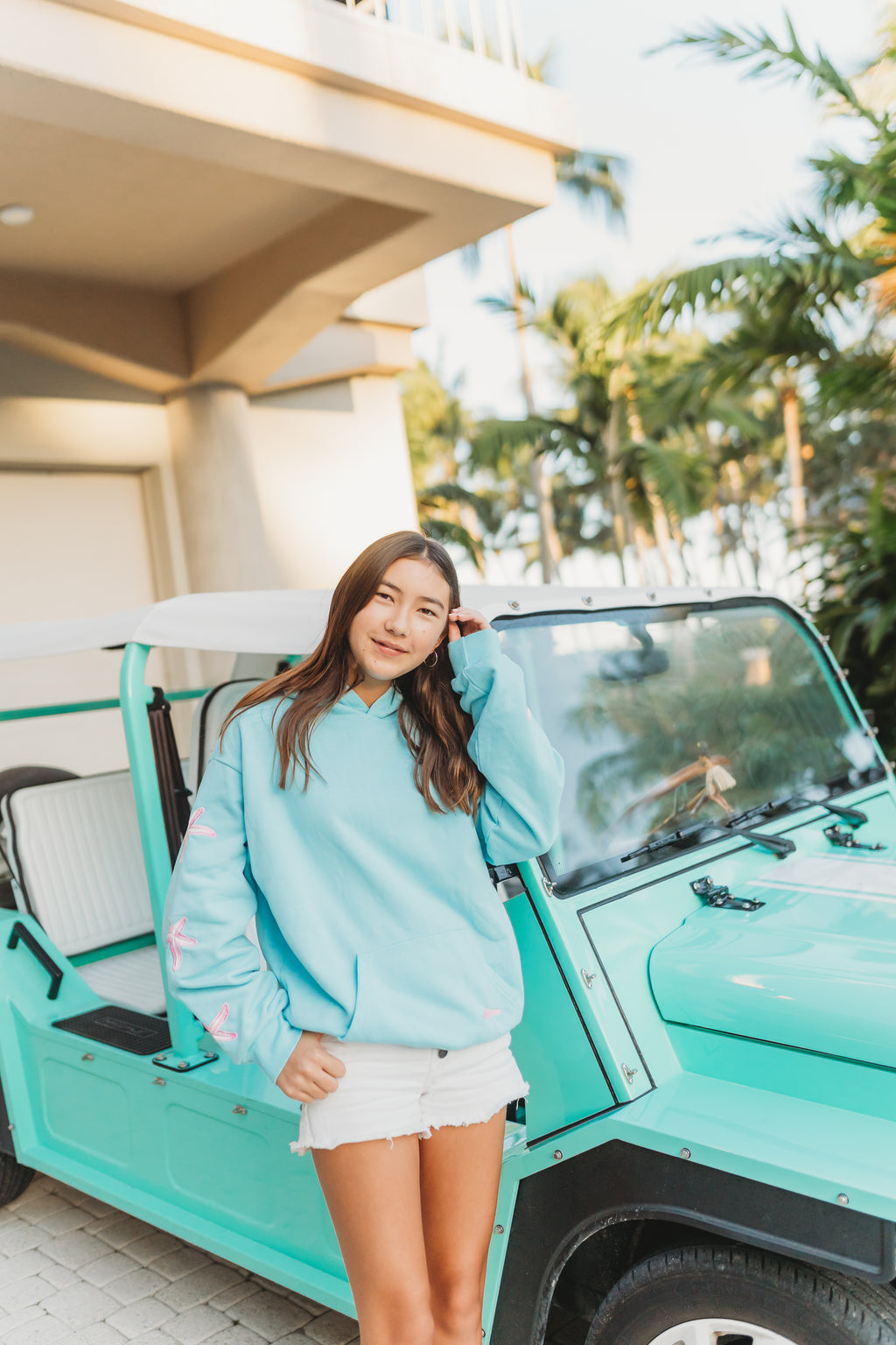 "Ridin' Waves" Embroidered Hoodie - Blue