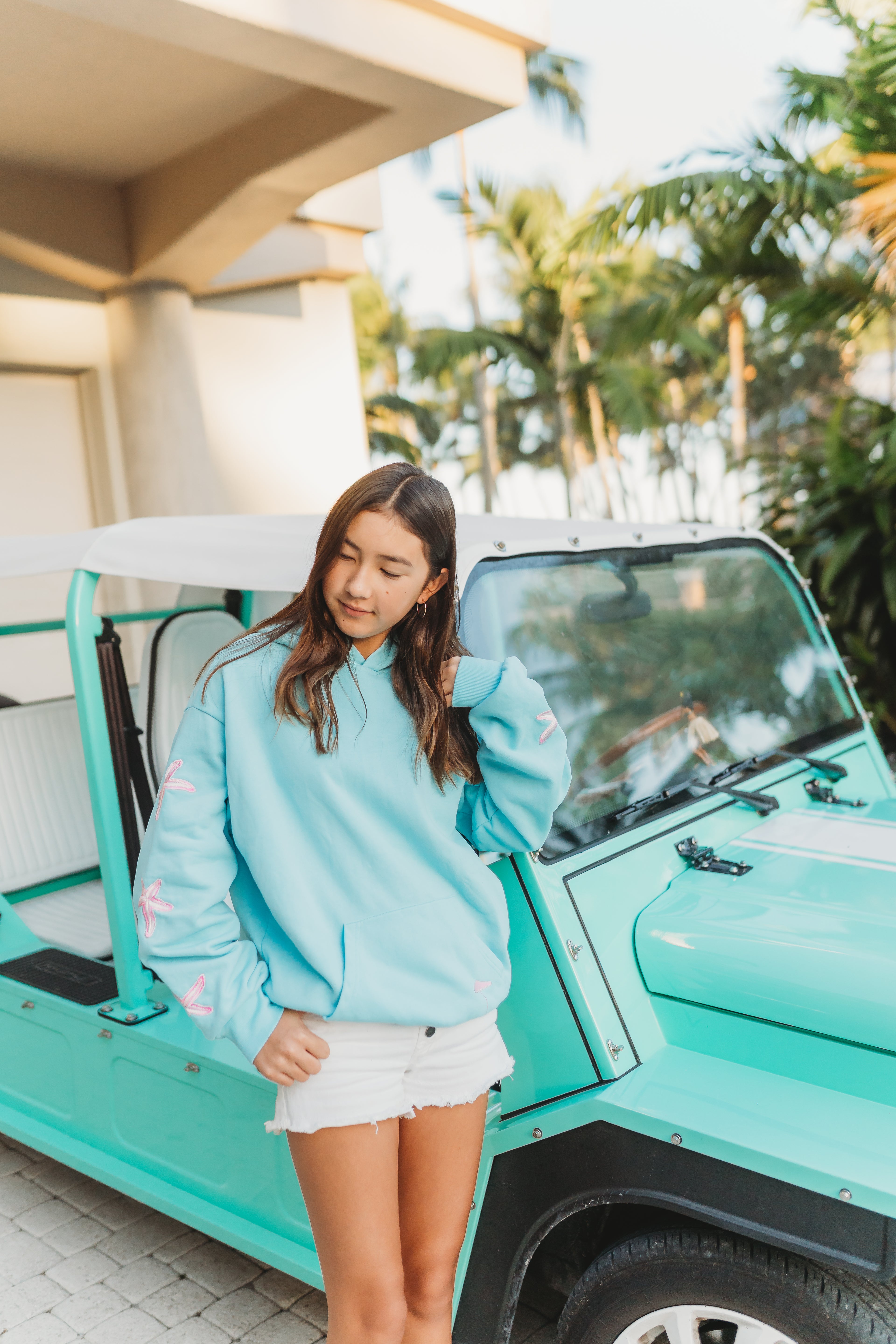 "Ridin' Waves" Embroidered Hoodie - Blue