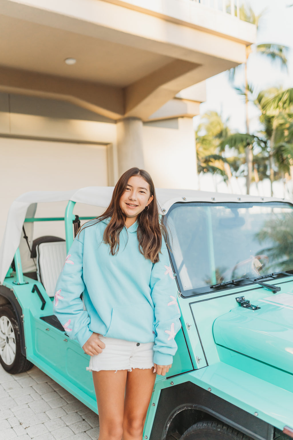 "Ridin' Waves" Embroidered Hoodie - Blue