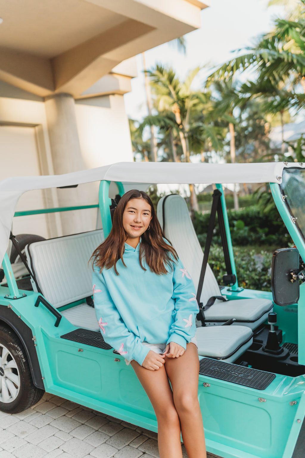 "Ridin' Waves" Embroidered Hoodie - Blue