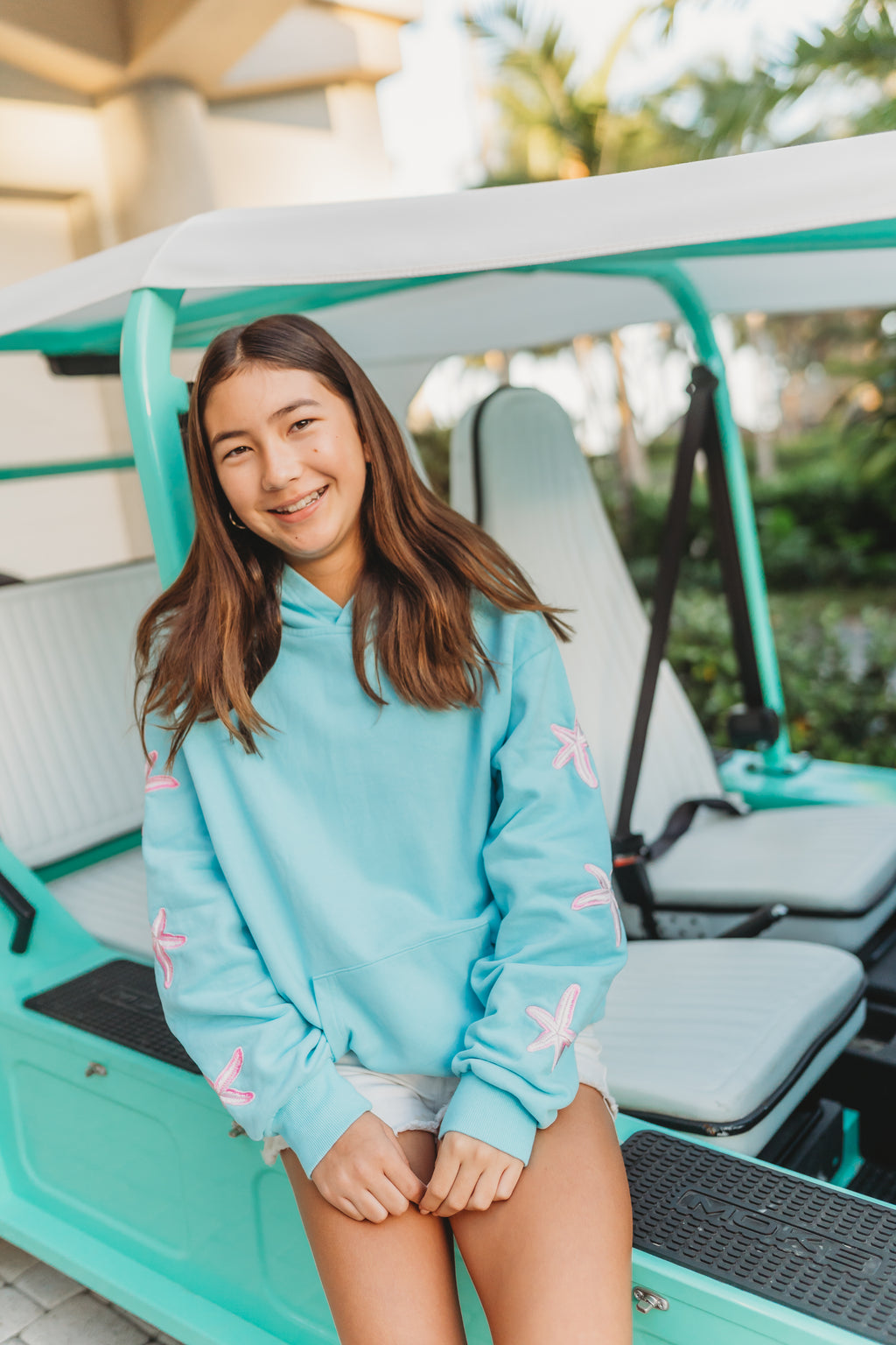 "Ridin' Waves" Embroidered Hoodie - Blue