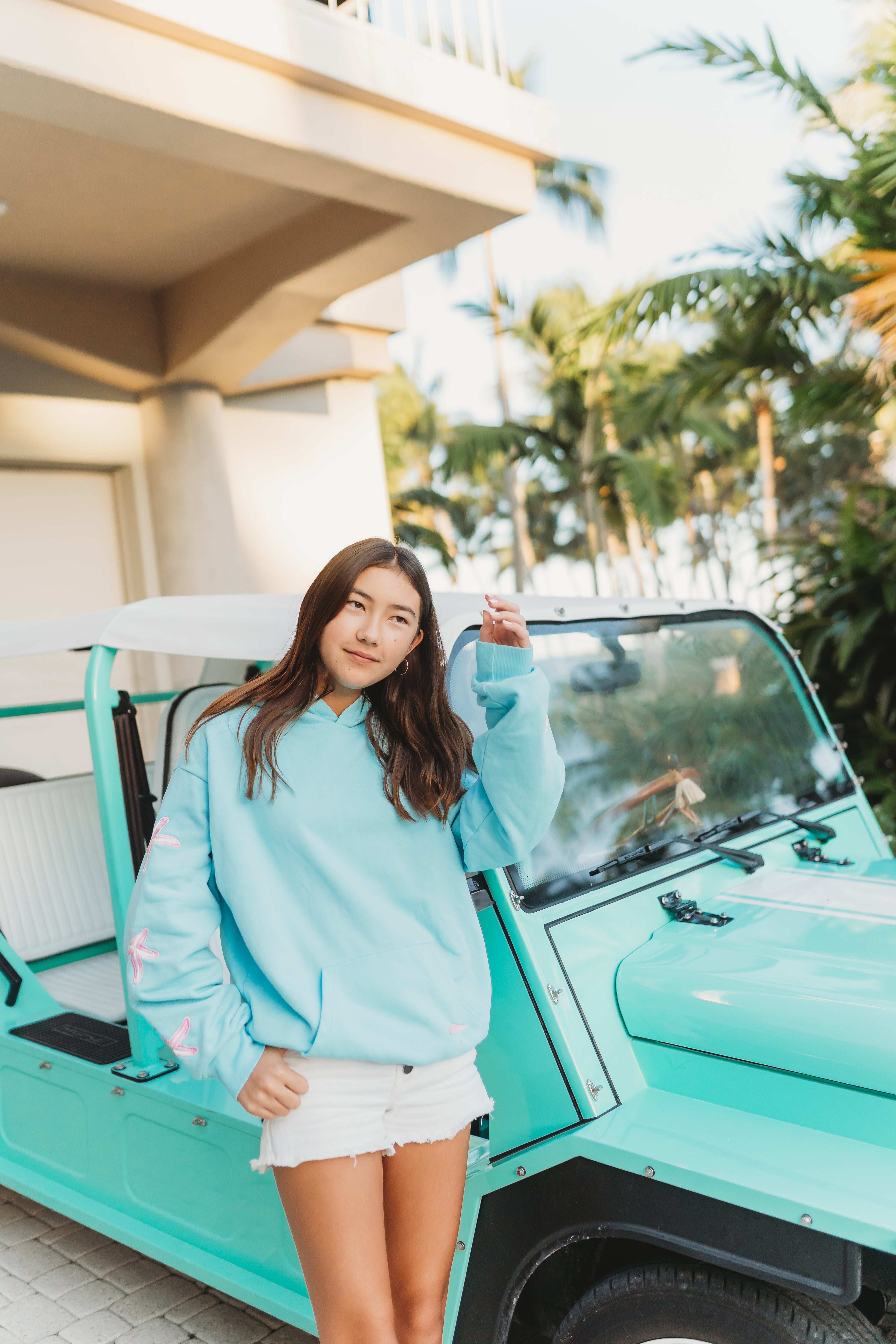 "Ridin' Waves" Embroidered Hoodie - Blue